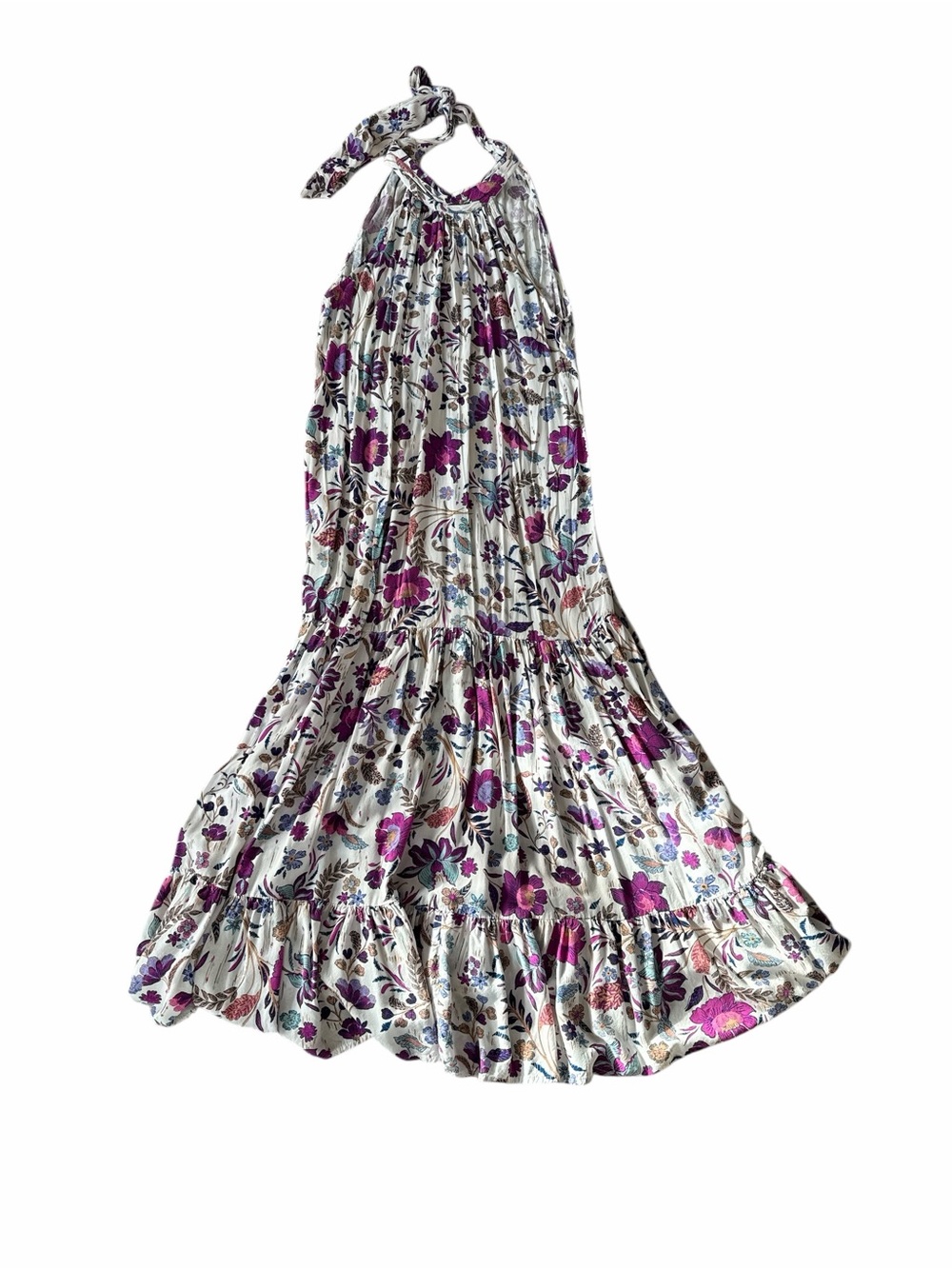 1. State White Halter Maxi Dress with Purple Floral Pattern